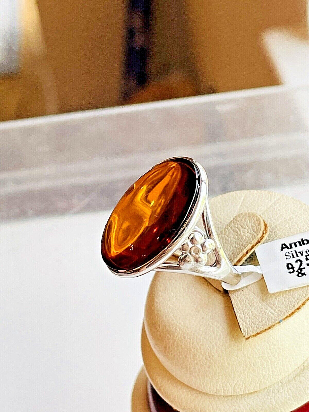 Genuine Baltic Amber Cherry Cognac Color Ring Size 7,5 Egg Yolk Butterscotch