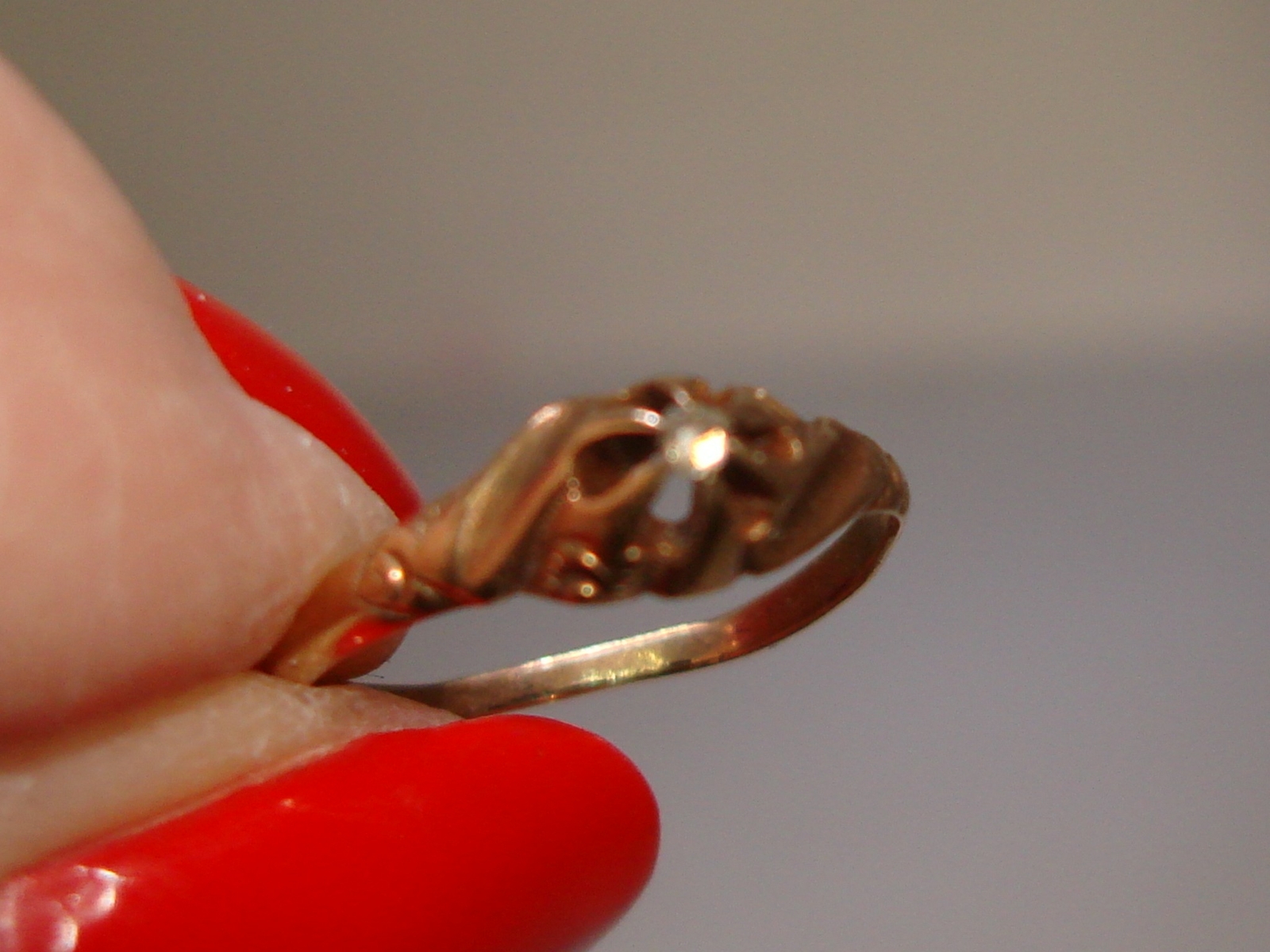 ANTIQUE ART NOUVEAU 10K ROSE GOLD ROSE CUT DIAMOND BABY RING! RARE SETTING…