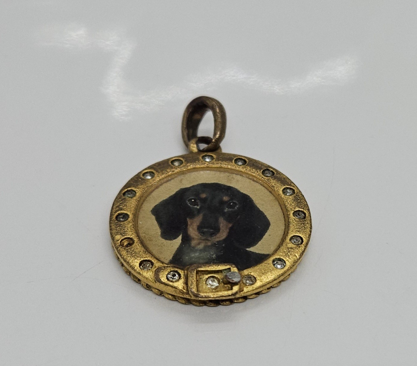 Vintage Dog Photo Pendant with Poem on Back 1″