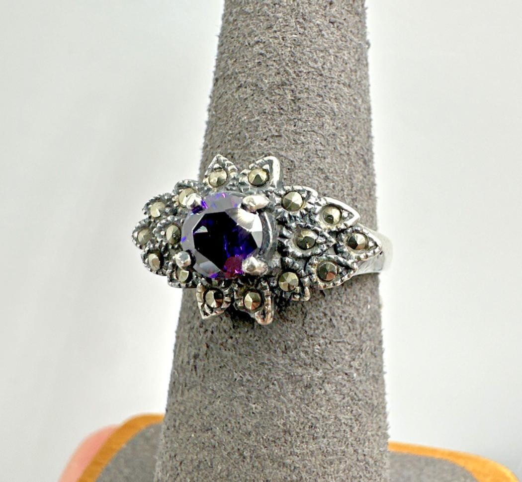 Vintage Sterling Silver Lot 3 Beautiful Marcasite Rings Sizes 5.75, 7.75 & 8