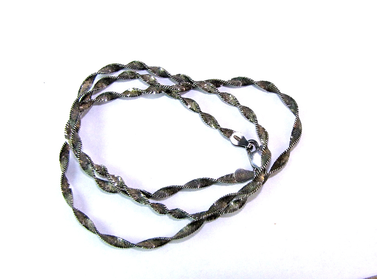 FAS Twisted Herringbone Necklace 20″ Long Chain Vintage Sterling Silver Patina