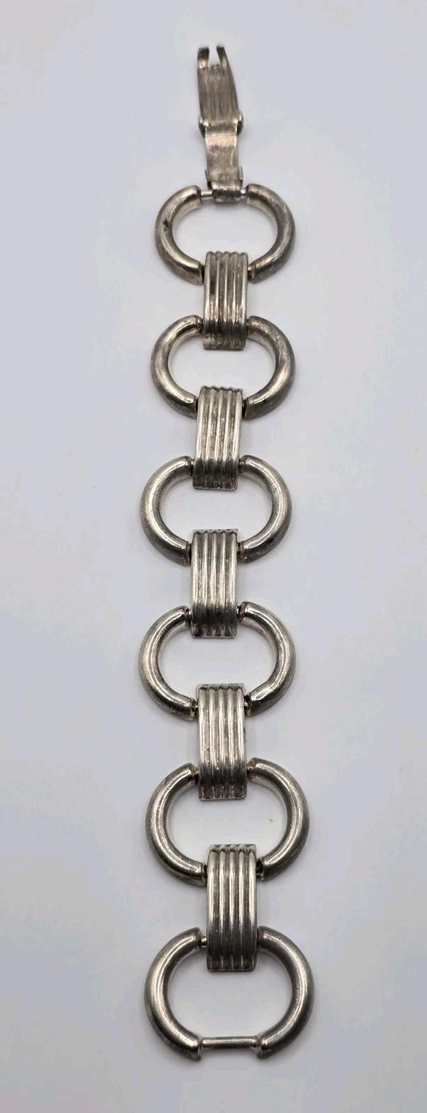 Vtg Sterling Silver 925 Taxco Mexico Modernist Circle Link Bracelet 6.75″ 30g