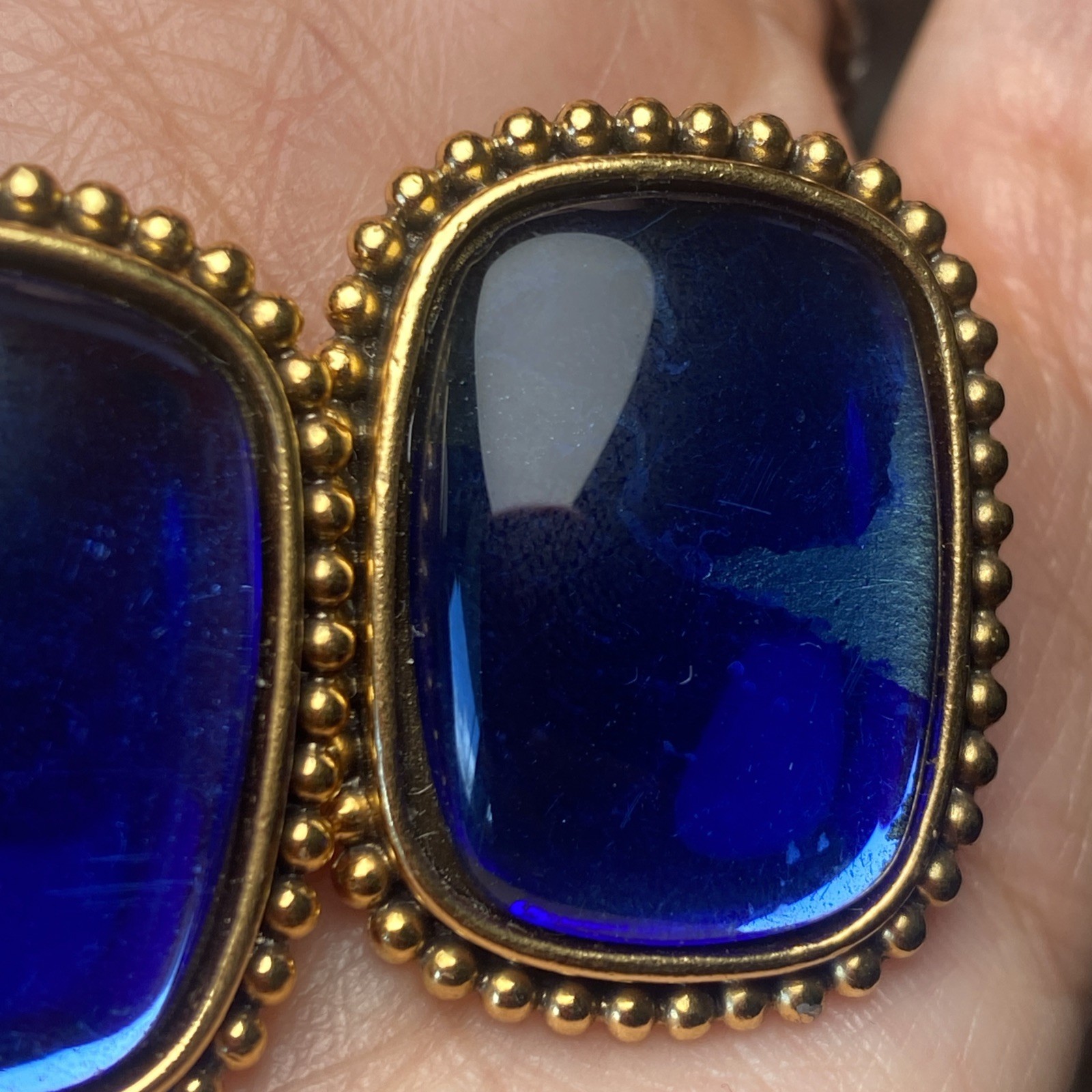 Vintage Rare YSL blue stoned & gold Toned Beautiful Earrings