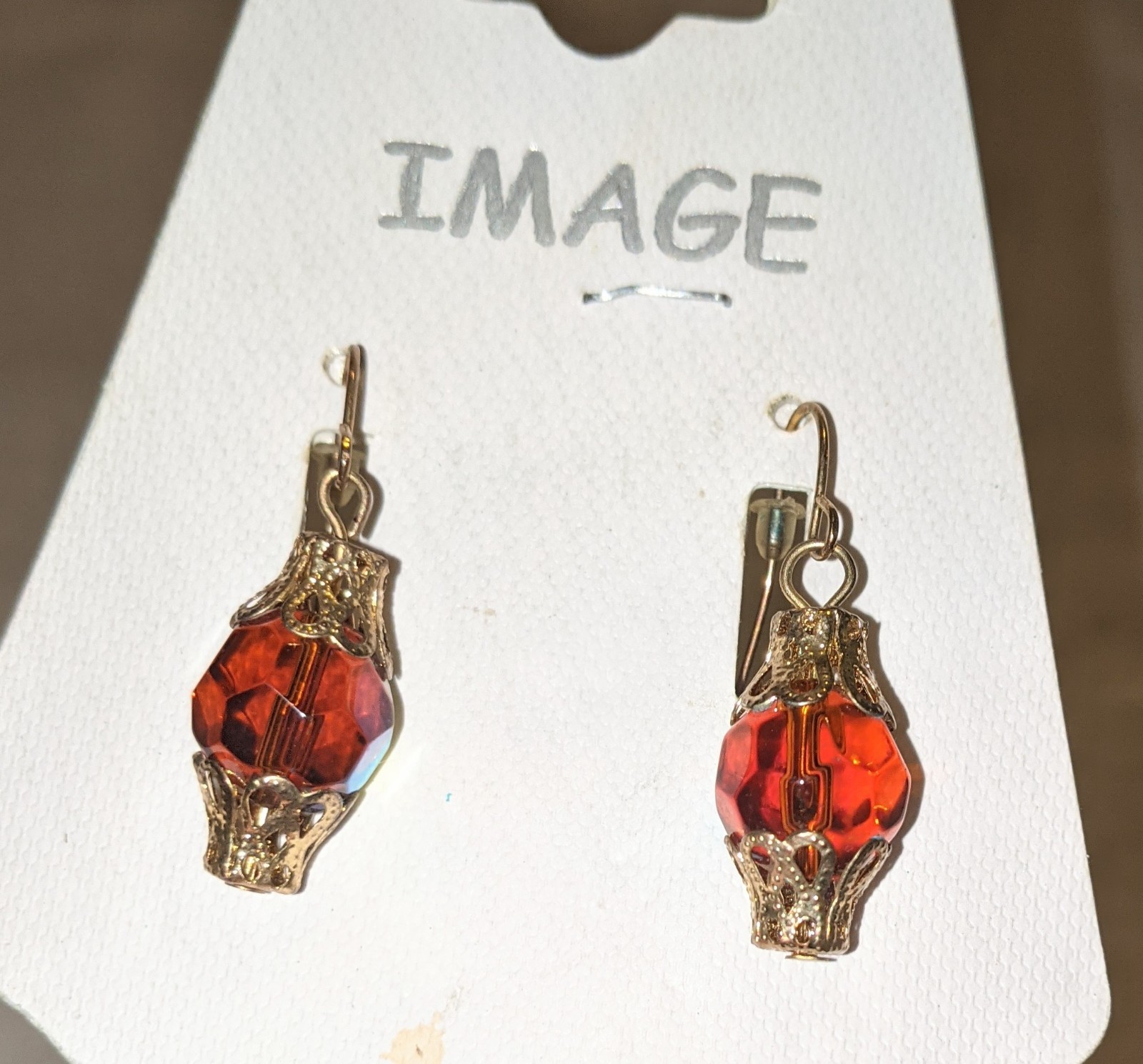 Vintage Bohemian Ethnic Long Necklace and Earrings Set AB Glass Beads Gold Tone