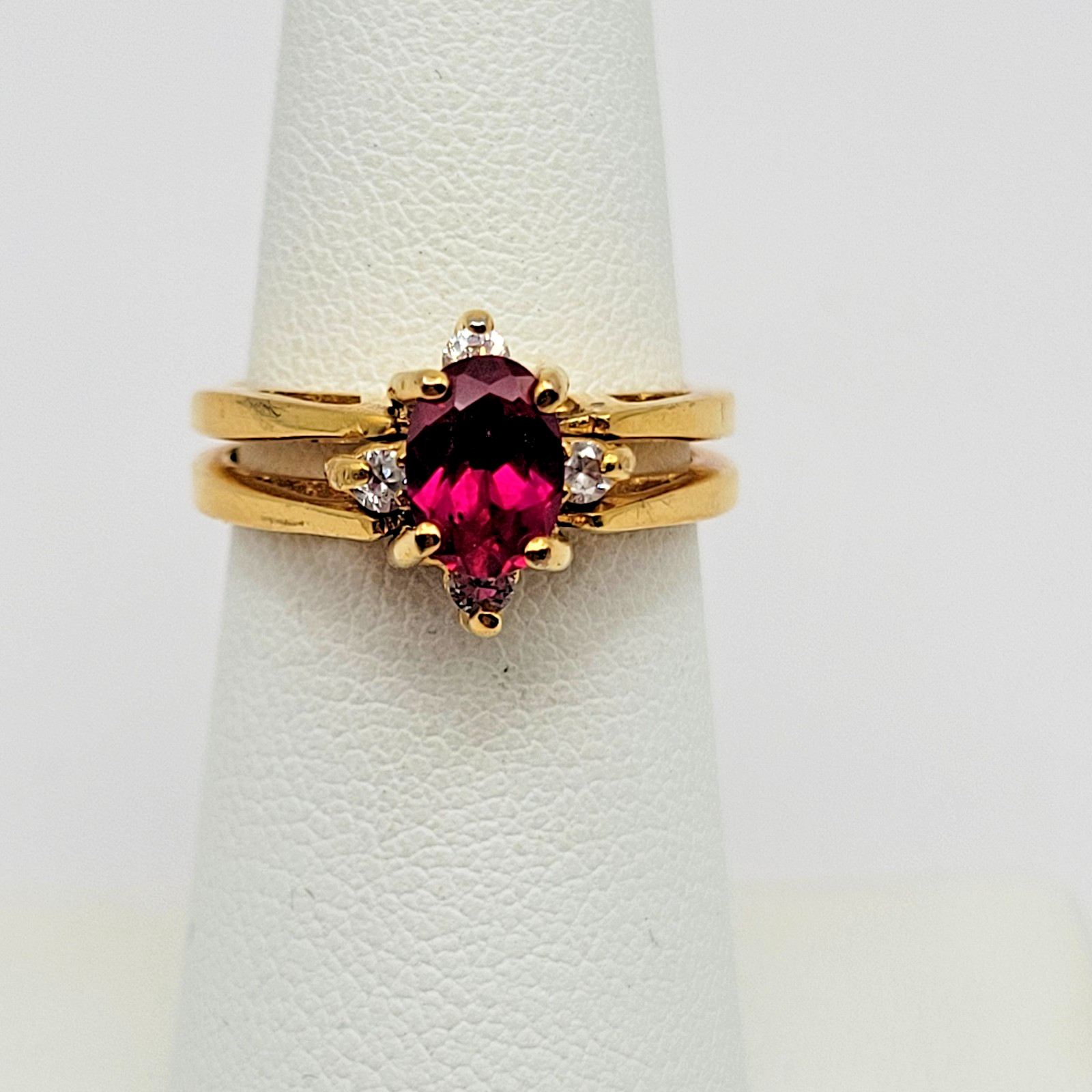 Vintage Lind 14k HGE Synthetic Garnet White Stone Reversible Flip Ring ~ Size 6