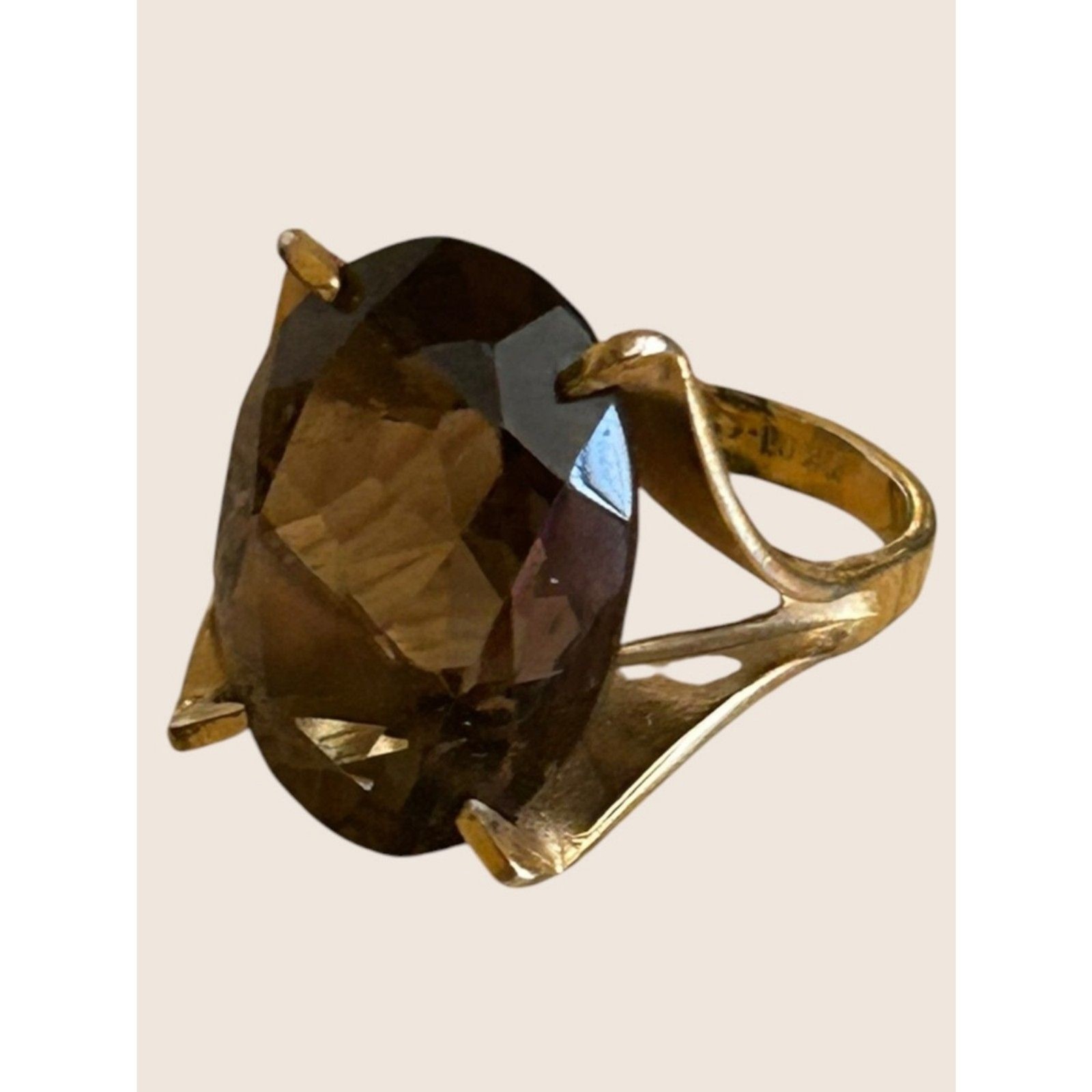 ✨ VTG 1960s COCKTAIL CHUNKY STATEMENT RING SMOKY QUARTZ 10K GF SIZE 5.5 AS IS