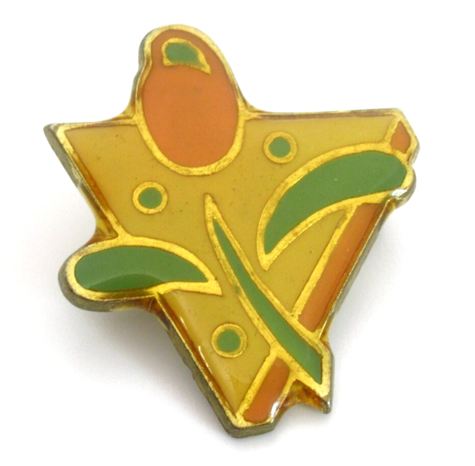Abstract Pin 90s Geometric Design Enamel Orange Green Yellow Gold Tone Vintage