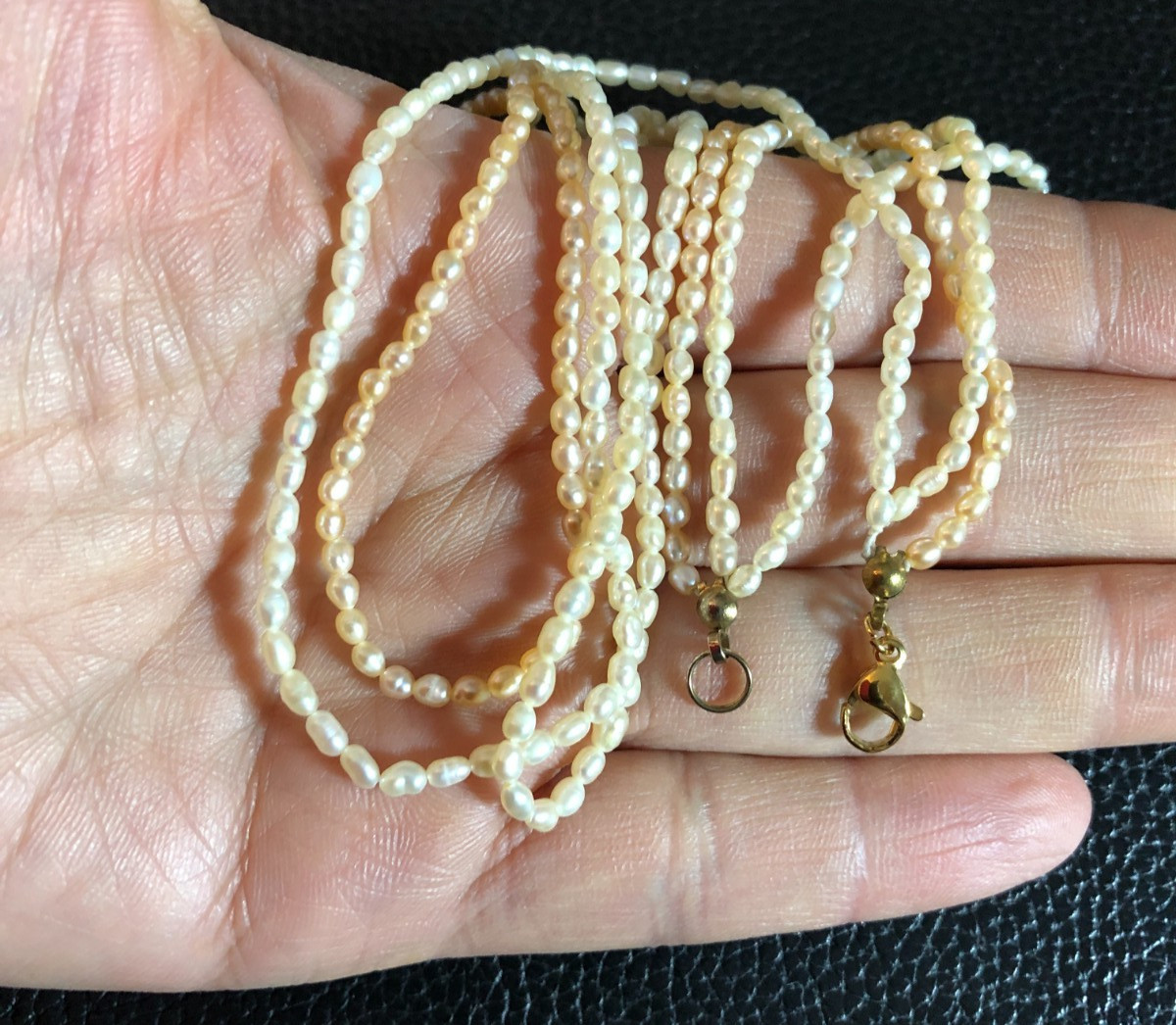Vintage Peach Cream Genuine Cultured Pearl Multi Strand Necklace Baroque 17″ P19