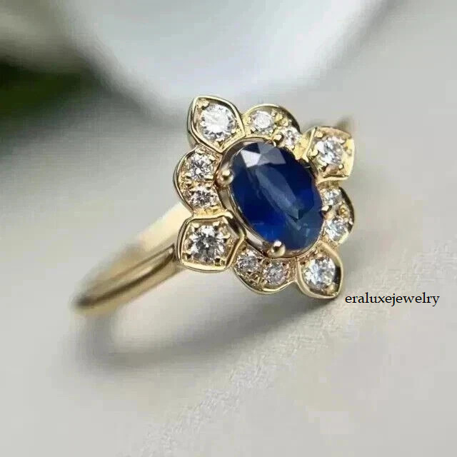 2Ct Art Deco Style Lab Created Diamond Sapphire Engagement 14K Gold Finish Ring