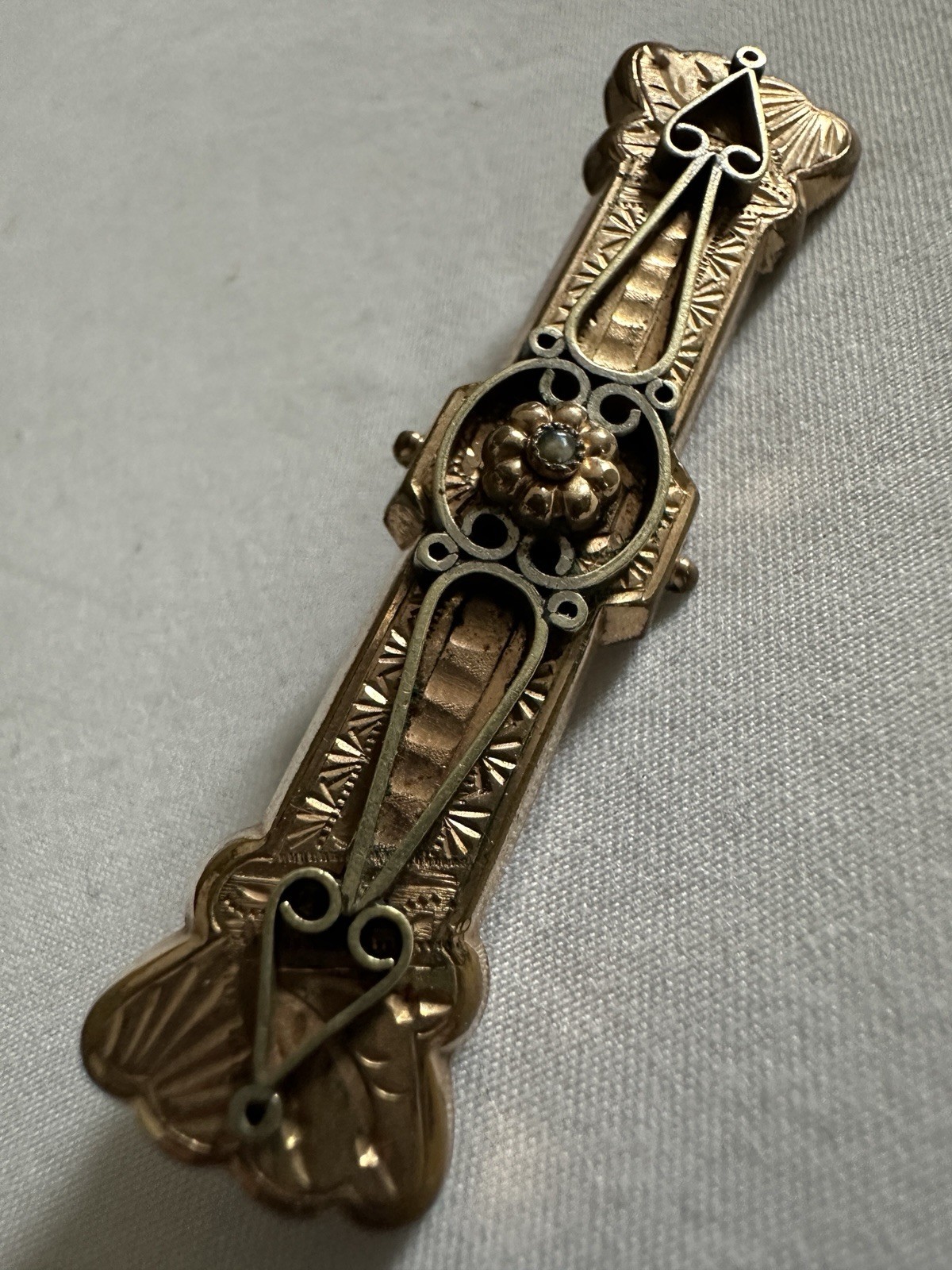 Antique Victorian Gold Filled Etched Bar Brooch Pin