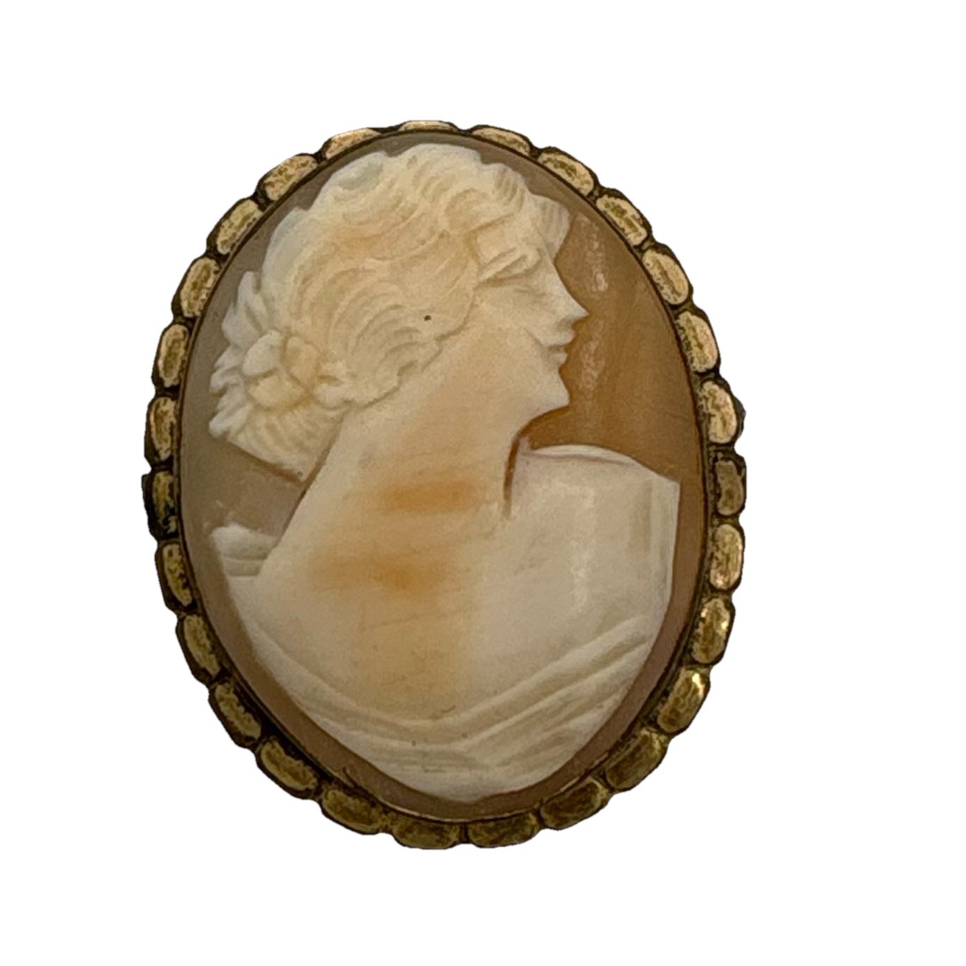 Vtg Mid Century Hand Carved Shell Cameo Brooch Pendant 1/20 12K GF Art Deco
