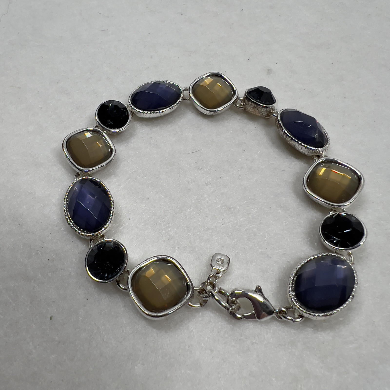 Vintage Scarab Bracelet Faceted Multi Colored Purple and Gold 7.5” Marked