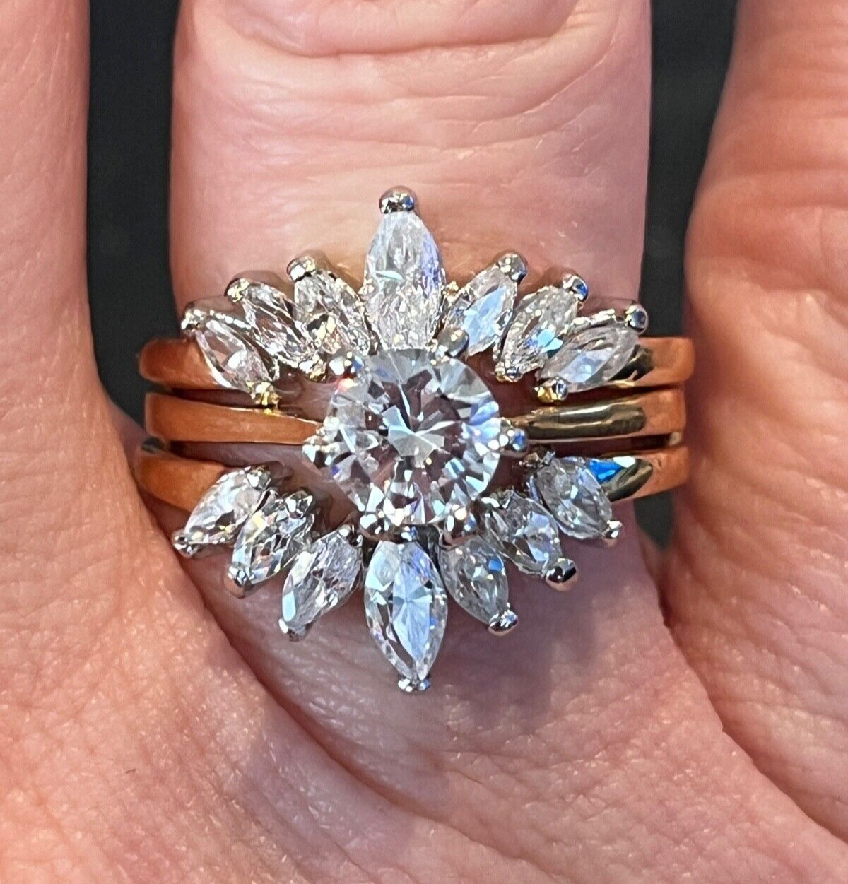 Vintage 1980s Wedding Ring Set Size 5 Cubic Zirconia 14K Gold Plate – 14F