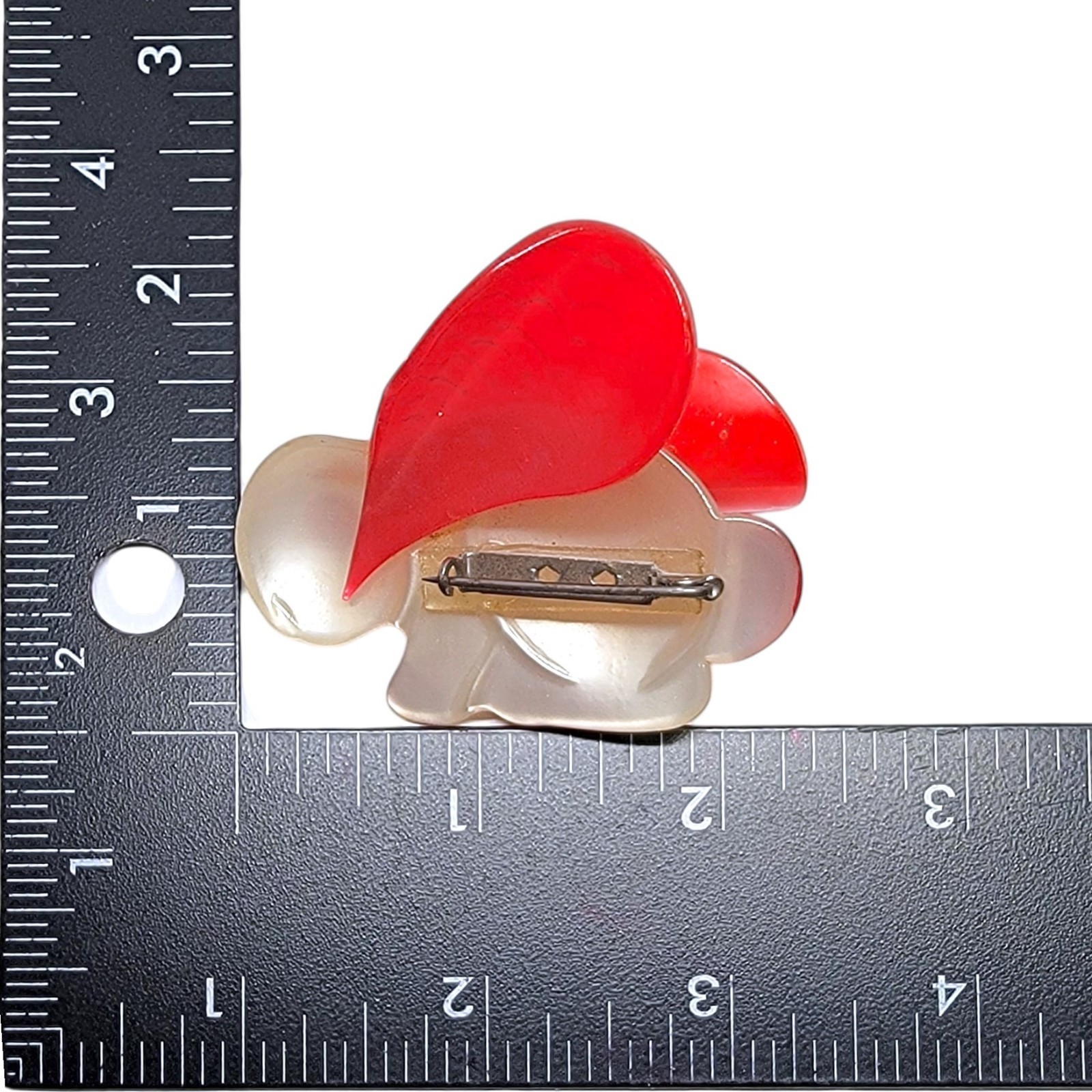 40s Bunny Brooch Vintage Figural Rabbit Pin of White & Red Acetate / Spun Nylon