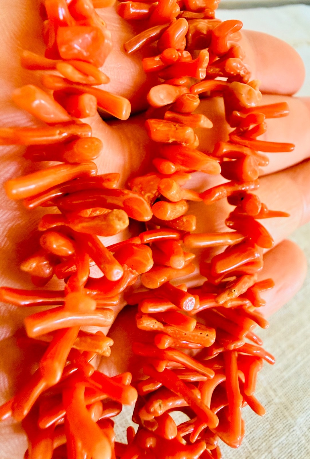 Vintage Natural Branch Coral Multi-Strand Necklace | Salmon Orange | Fringe