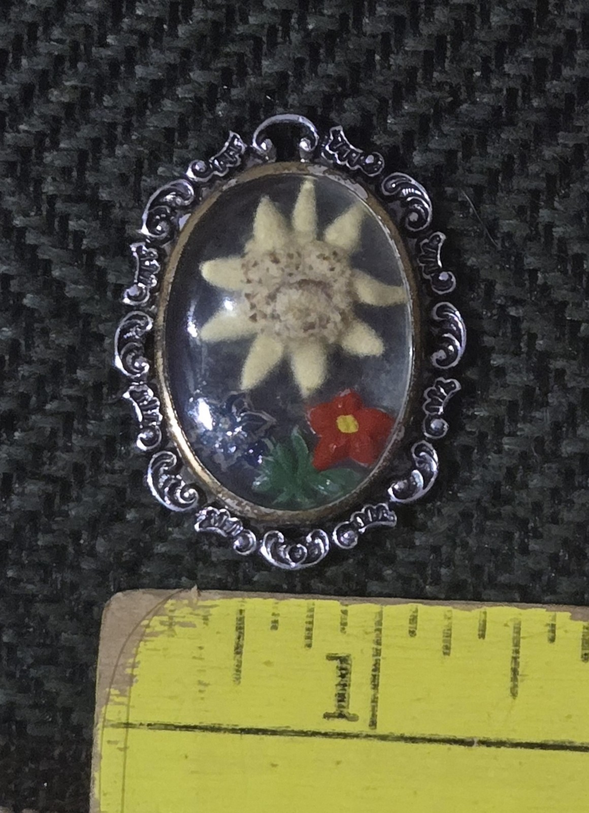 Antique Victorian Encapsulated EDELWEISS Flower Pendant Signed WEST GERMANY