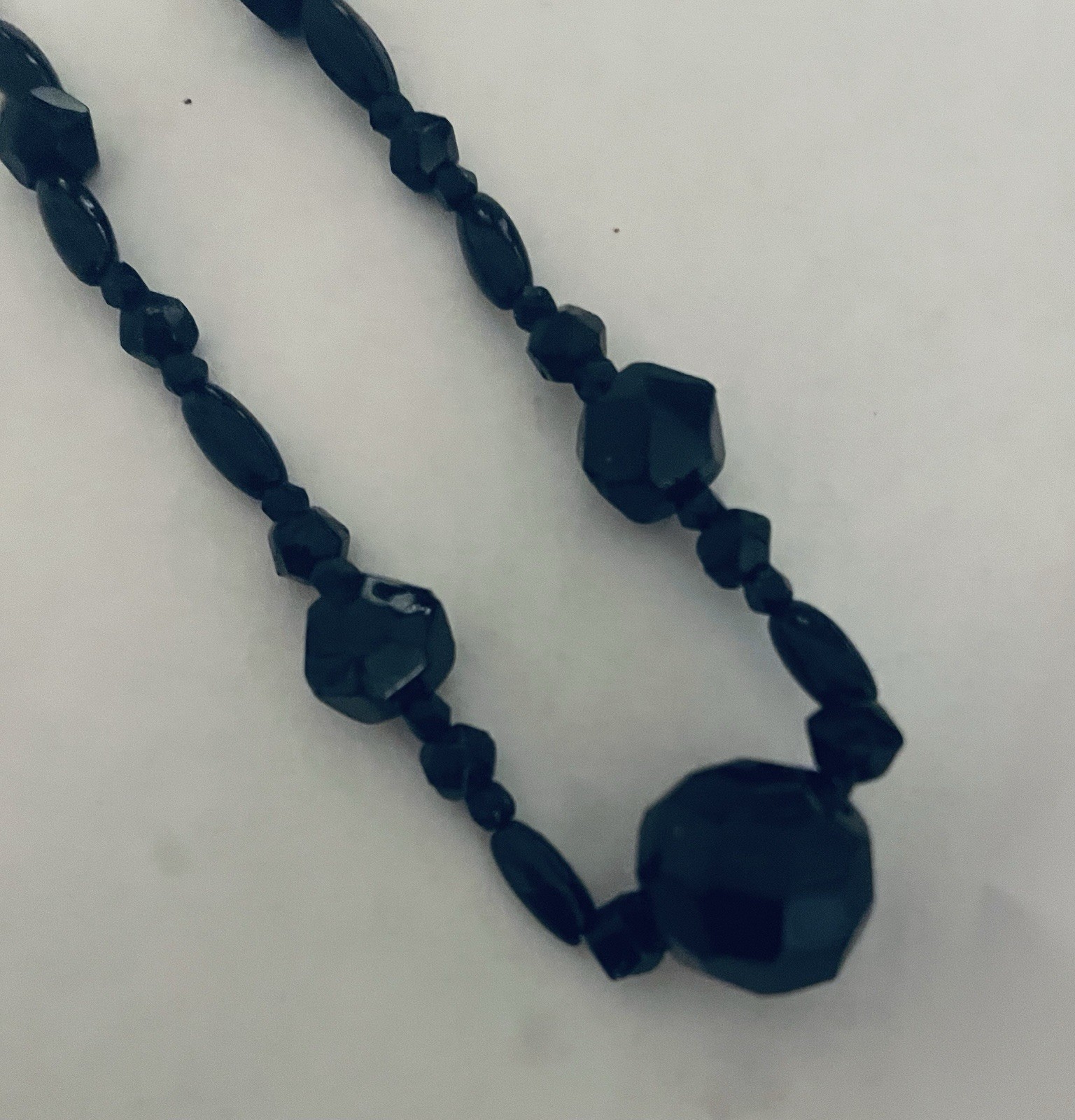 Vintage 23” Black Jet Beaded Necklace W/Faceted Beads Very Good Condition