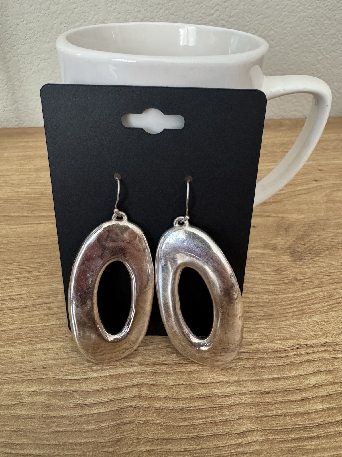 Vintage 925 Sterling Silver Open Oval Dangle Drop Hook Earrings 2.75in No Stone