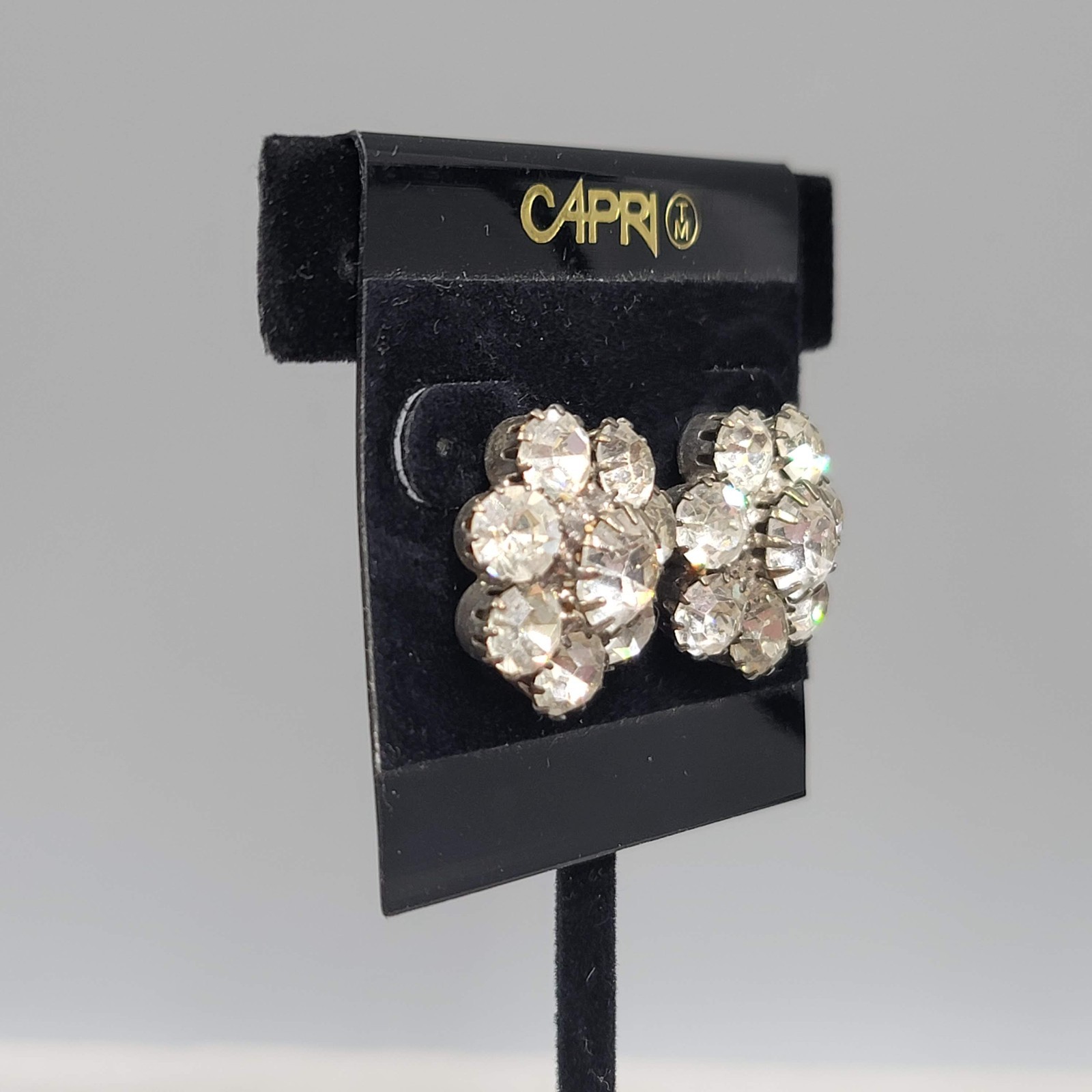 Vintage Capri Sparkle Rhinestone Pierced Earrings Drop 1″