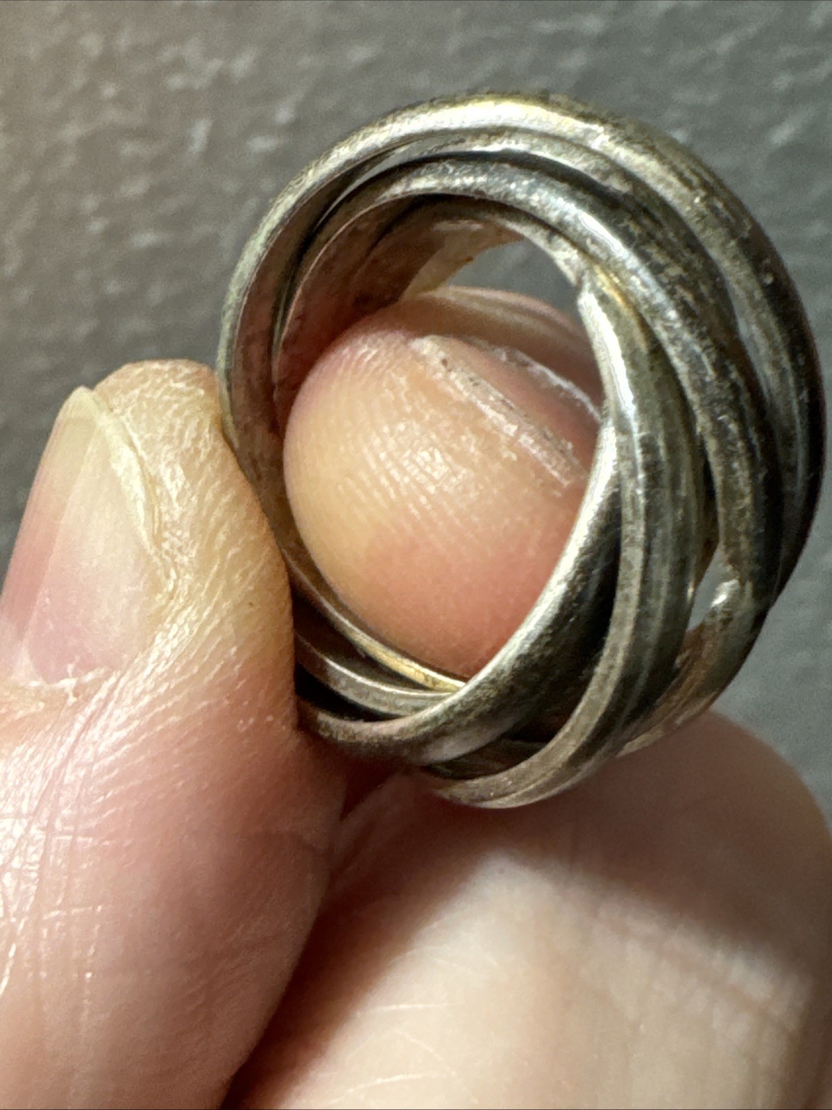 Vintage Chunky 5 Interlocking Sterling Silver Size 4.5 Band 8.6g Ring Tarnished