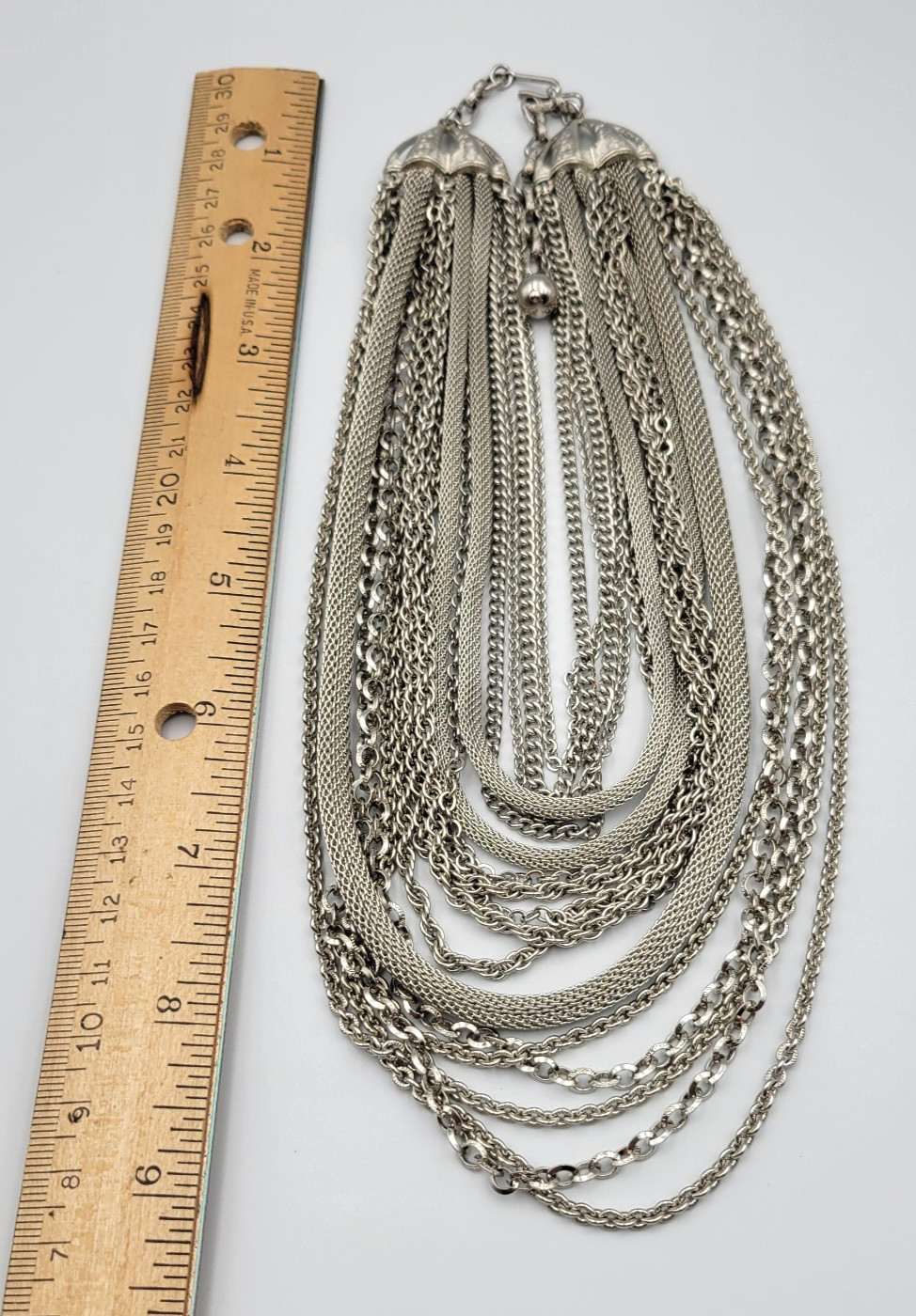 Vintage Multi Strand Chain Necklace Bracelet Jewelry Set Layered Silver Tone