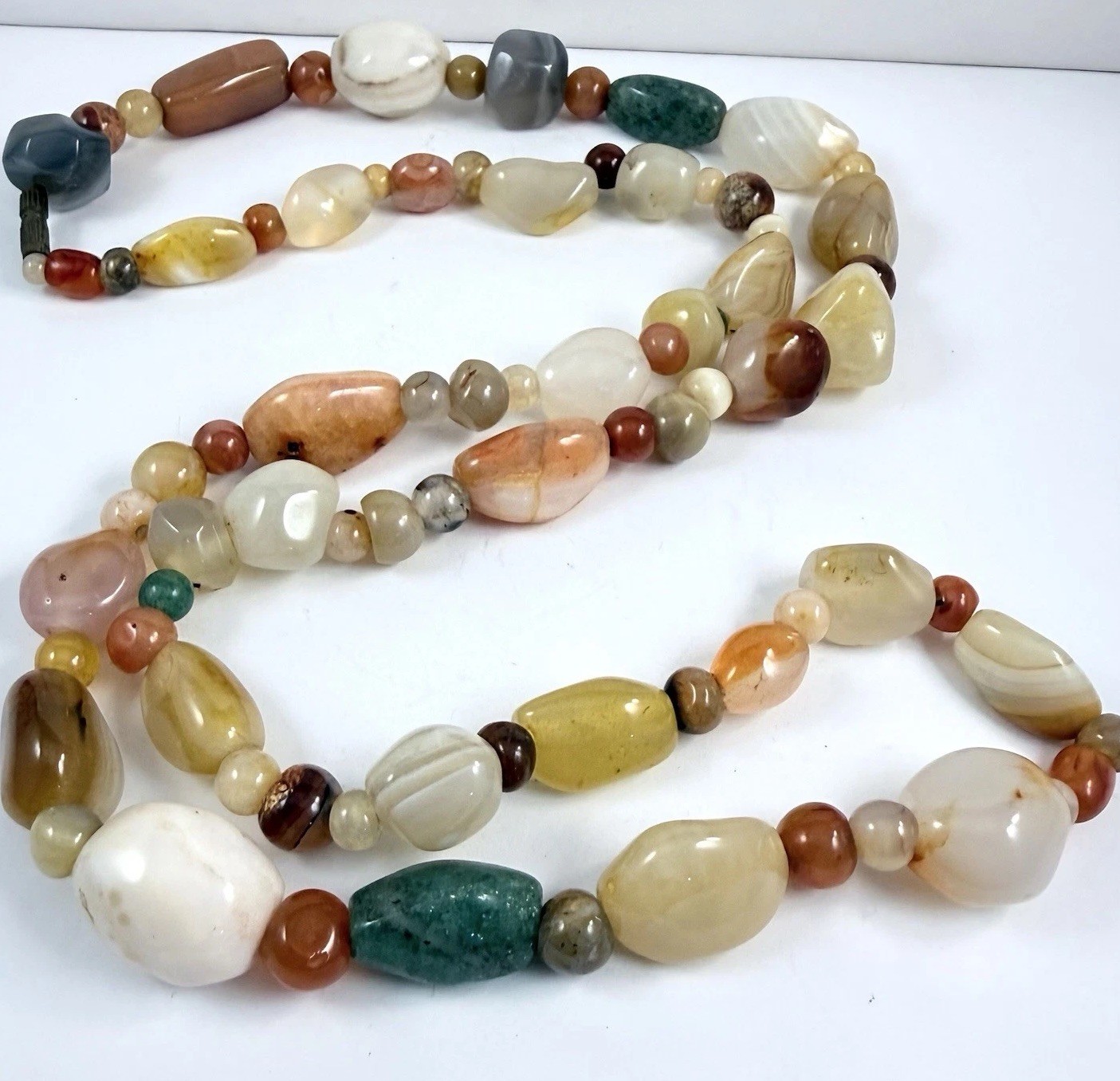 Vintage Beggars Bead Necklace Polished Stone 30″