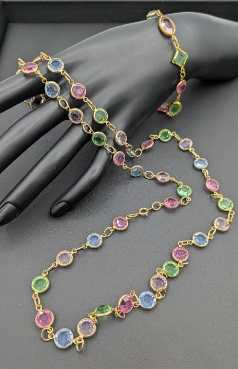 Vintage Open Bezel Crystal Set Necklace & Bracelet Glass UV Glow