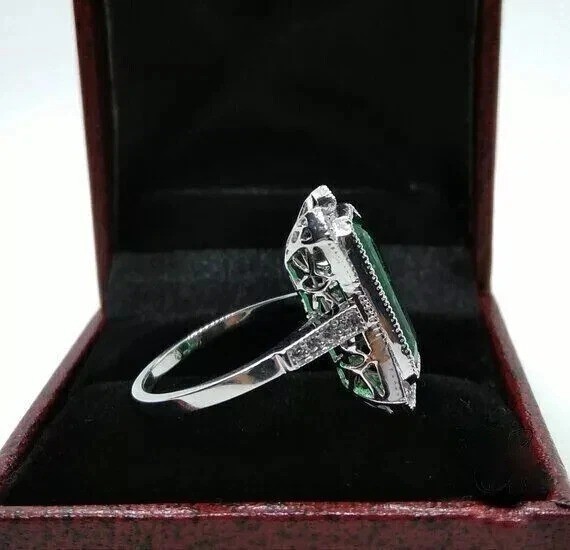 Art Deco Style Edwardian 5Ct Lab Created Emerald Wedding 14K White Gold FN Ring