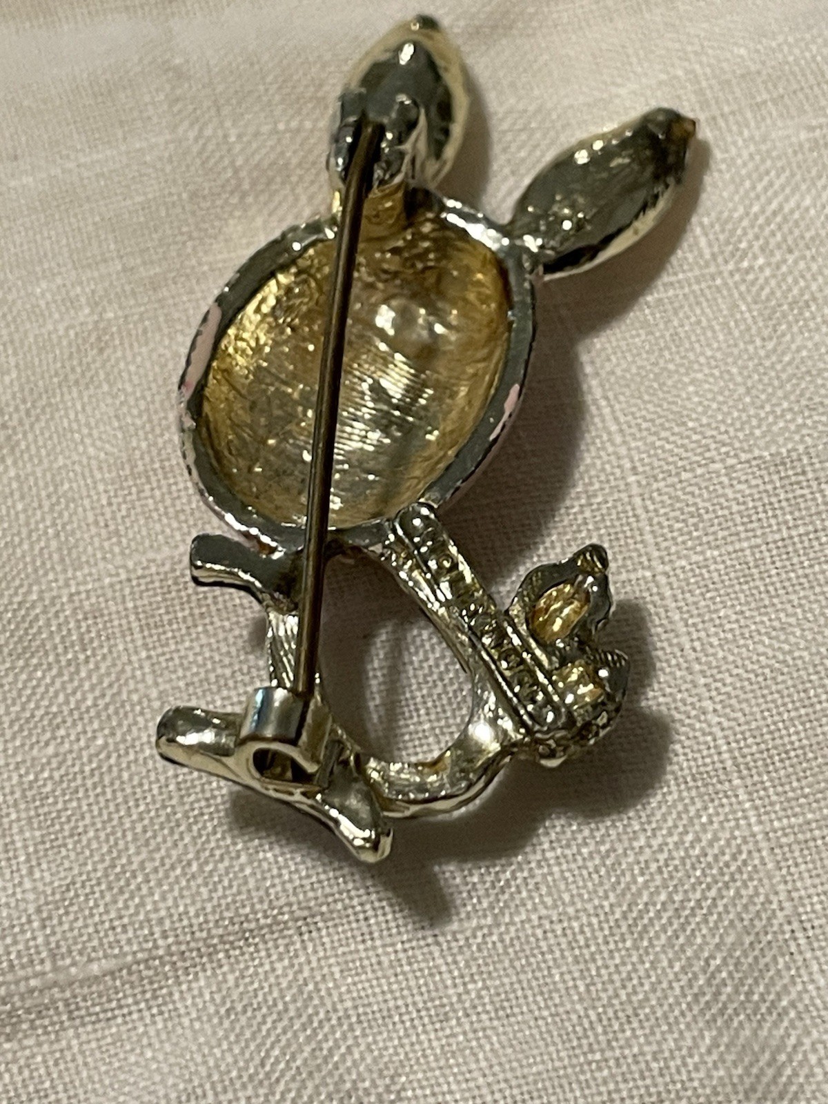 1940s Hollywood Gold Toned & Enamel Rabbit Brooch