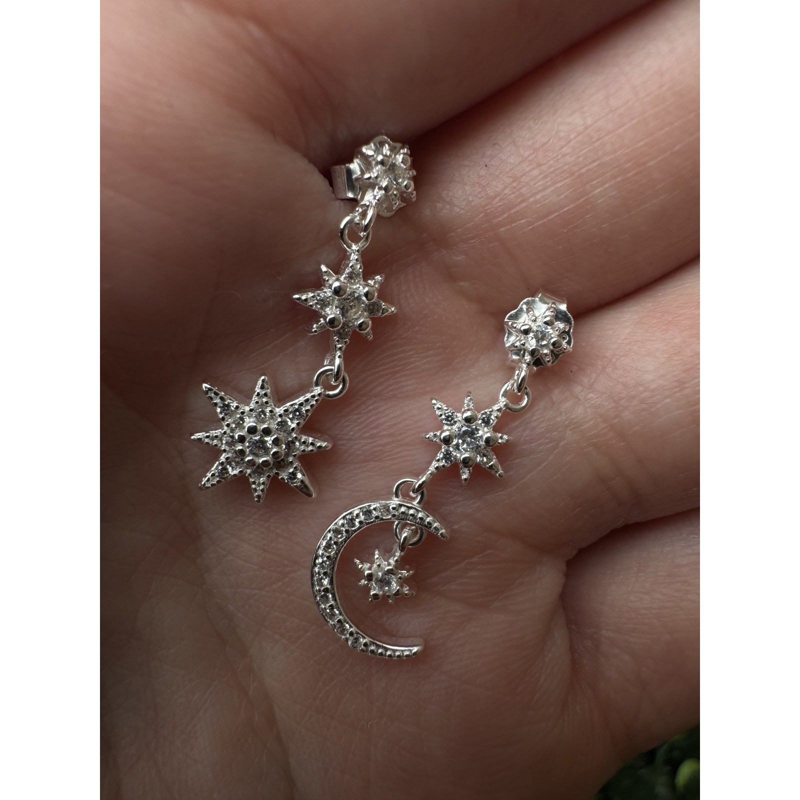 25 Sterling Silver Celestial Moon Star Drop Earrings Dangle