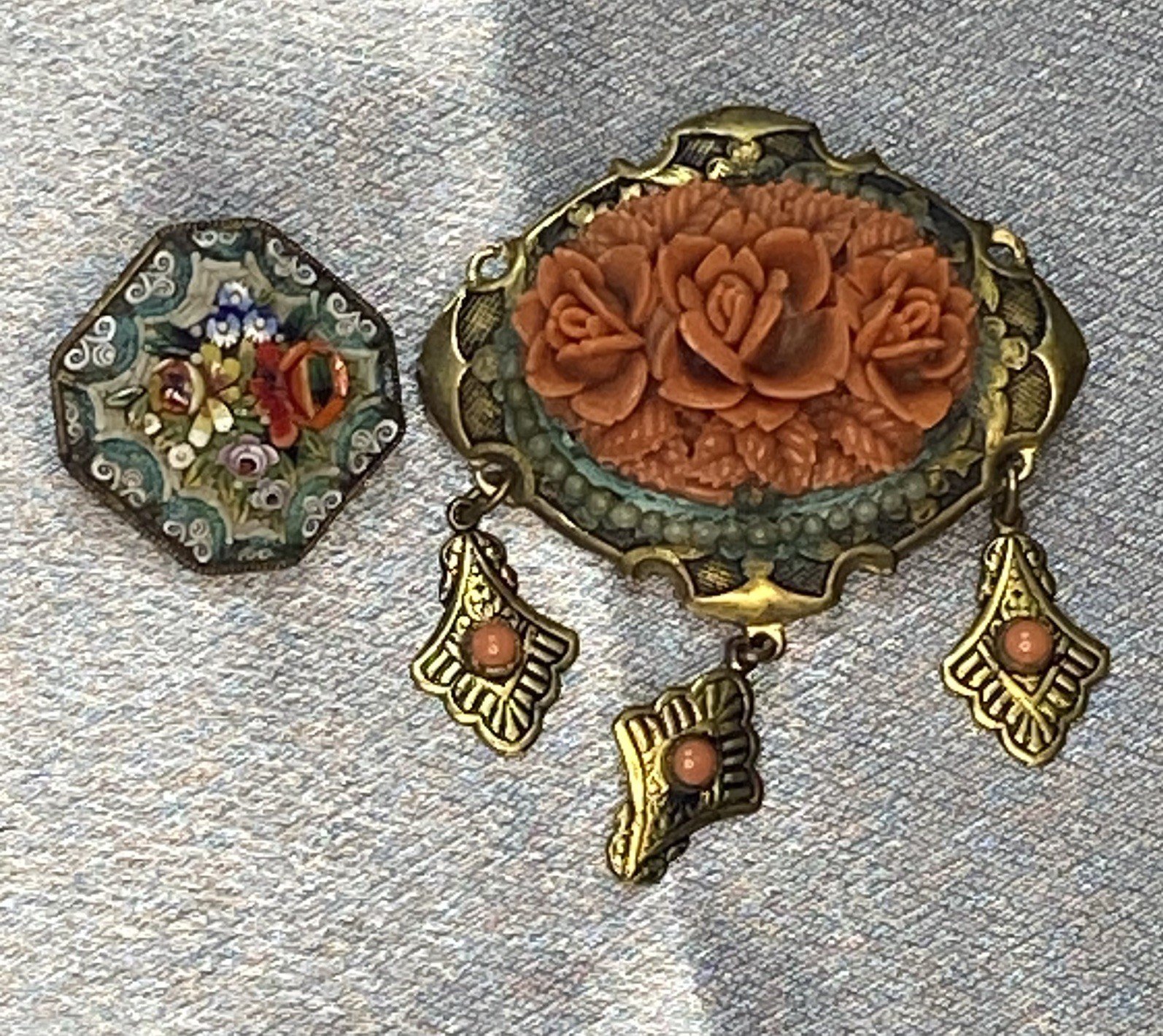 Vintage Brooch Pin Japan Japanese flower with Dangles W/Extra Pin