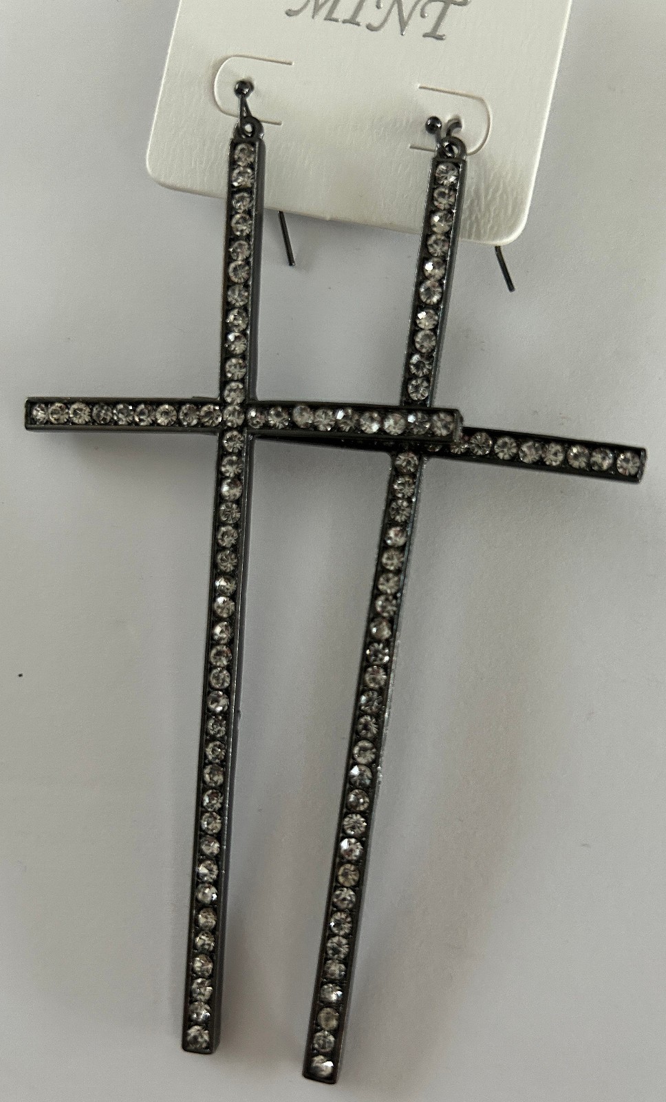 XL Long Dangle Rhinestone Cross Earrings Pierced CHOOSE from 3 Styles