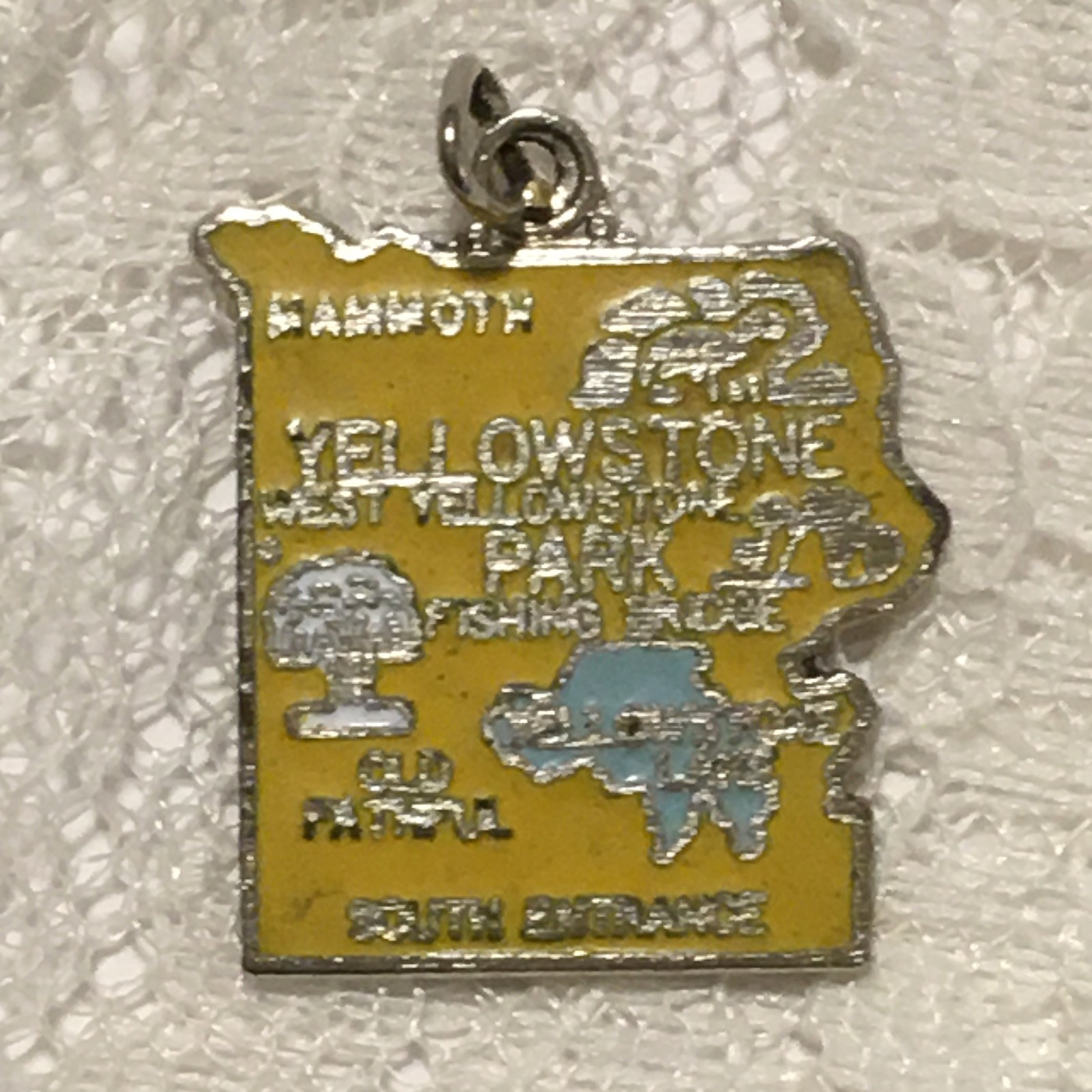Vintage Yellowstone Park Charm Enameled Souvenir Wyoming Silver Tone