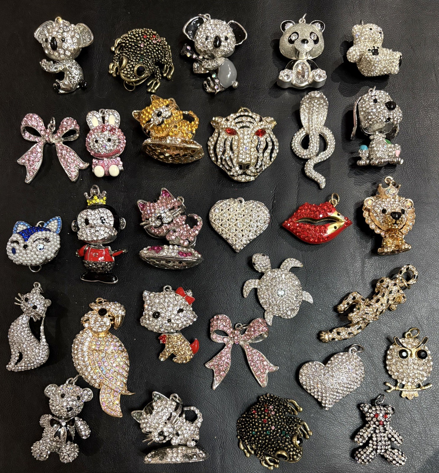Rhinestone Lot Some Articulated Moveable Cat Tiger Owl Bird Koala Bear Pendants