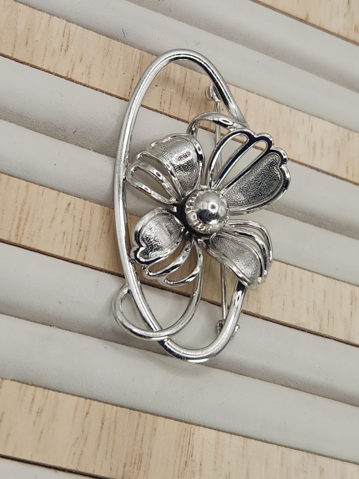Vintage Forstner 925 Sterling Silver Art Deco Floral Flower Brooch Pin Signed