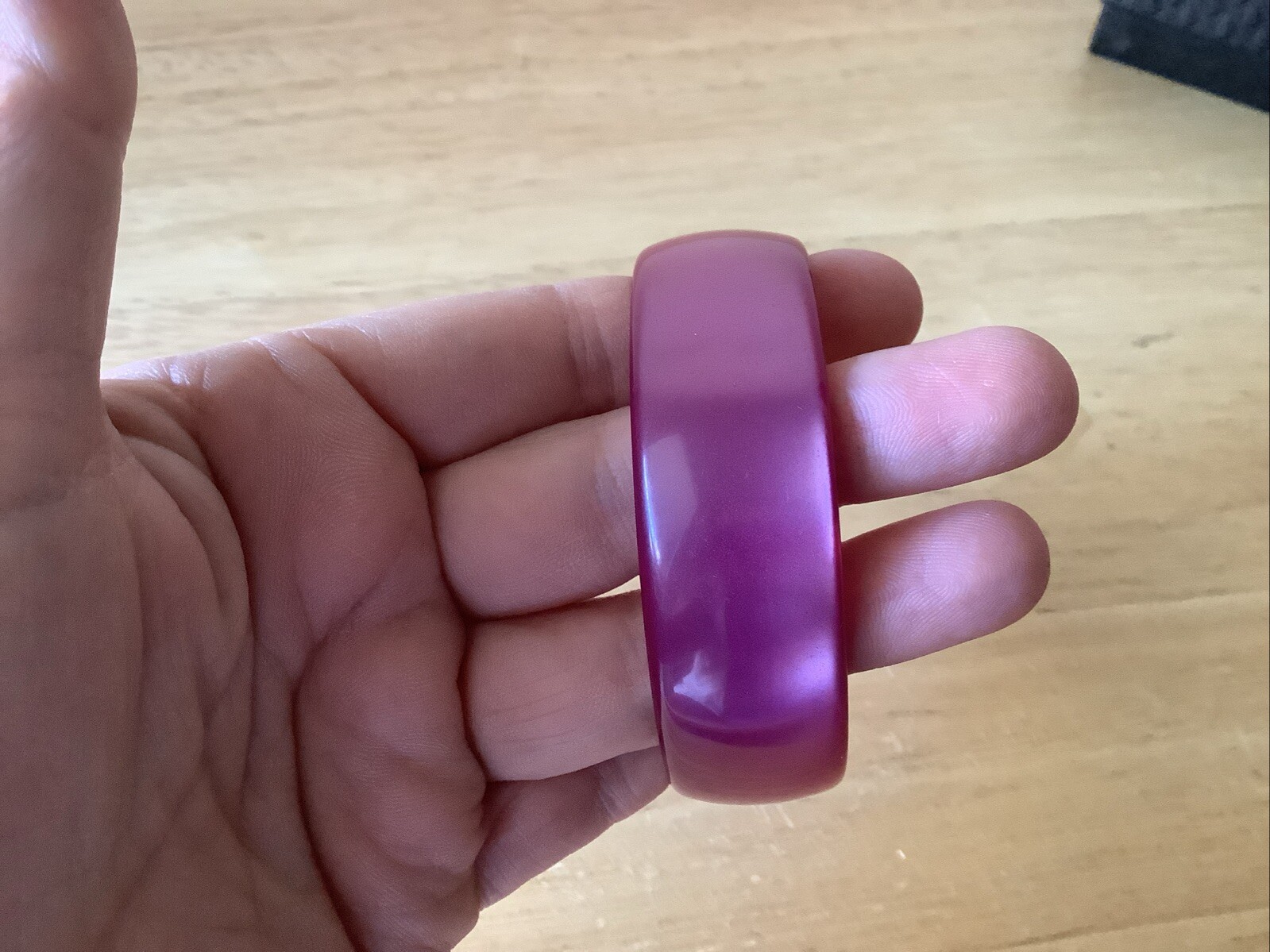 Vintage Moonglow Bangle Bracelets 2 Purple Grey Thermoset Glows Low Profile