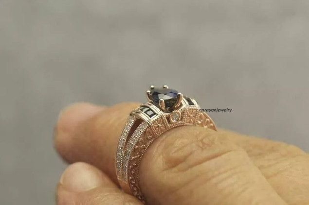 Vintage 2.50Ct Lab Created Blue Sapphire Wedding Ring 14K Rose Gold Finish