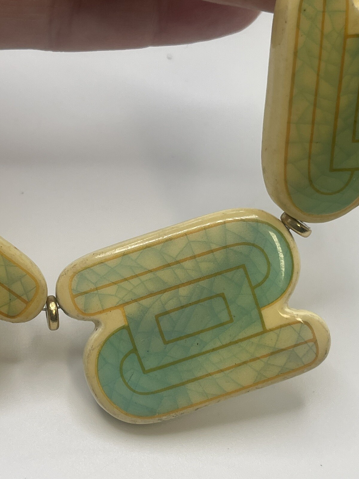 Vintage Artisan Genuine Ceramic Set Deco Style Necklace & Matching Earrings