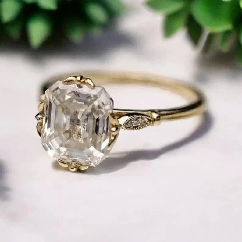 2.78Ct Art Deco Style Asscher Lab Created Diamond Anniversary 14K Gold FN Ring