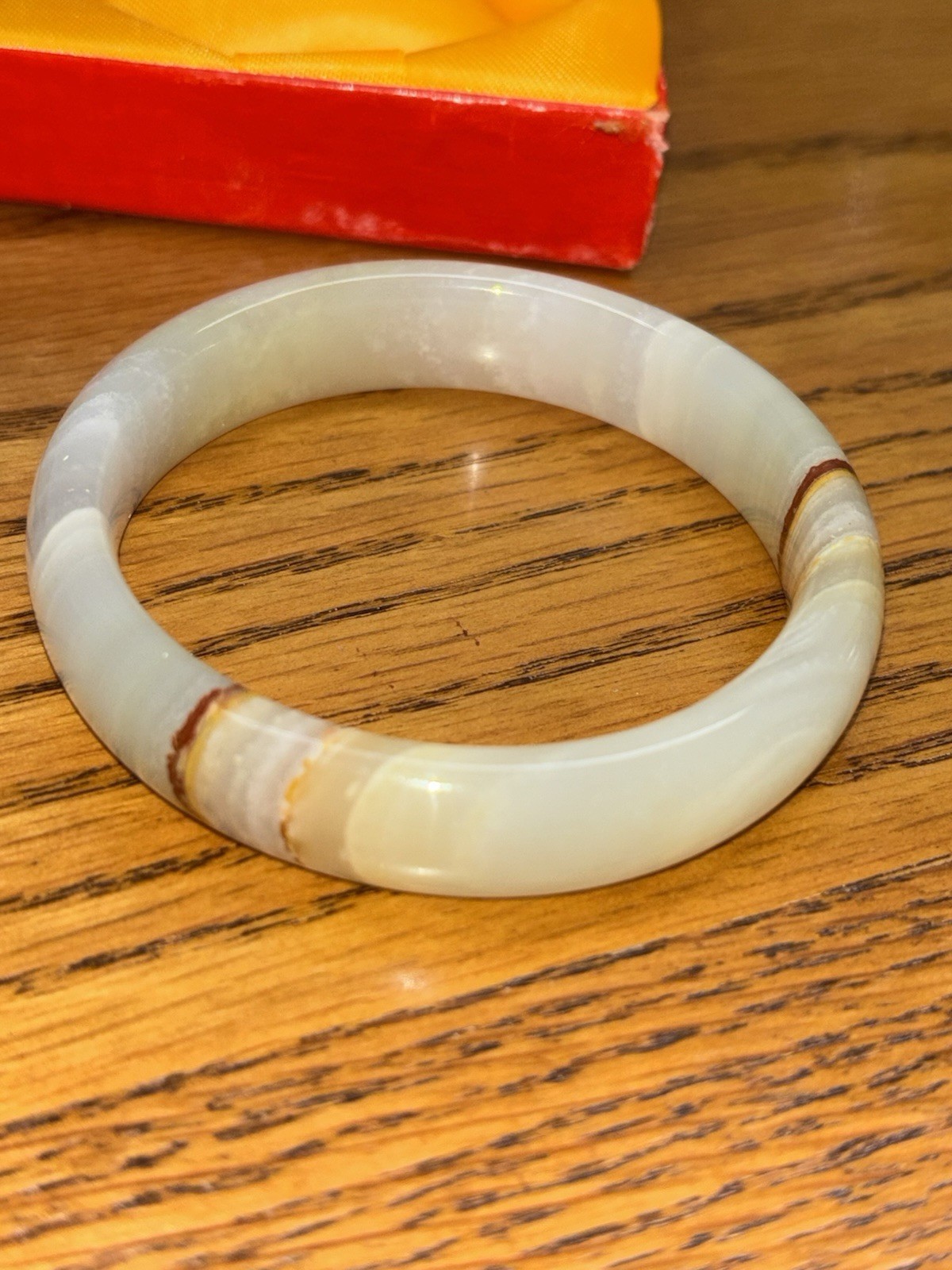 Vintage Natural Pale White Green Jadeite Jade Gemstone Bangle Bracelet