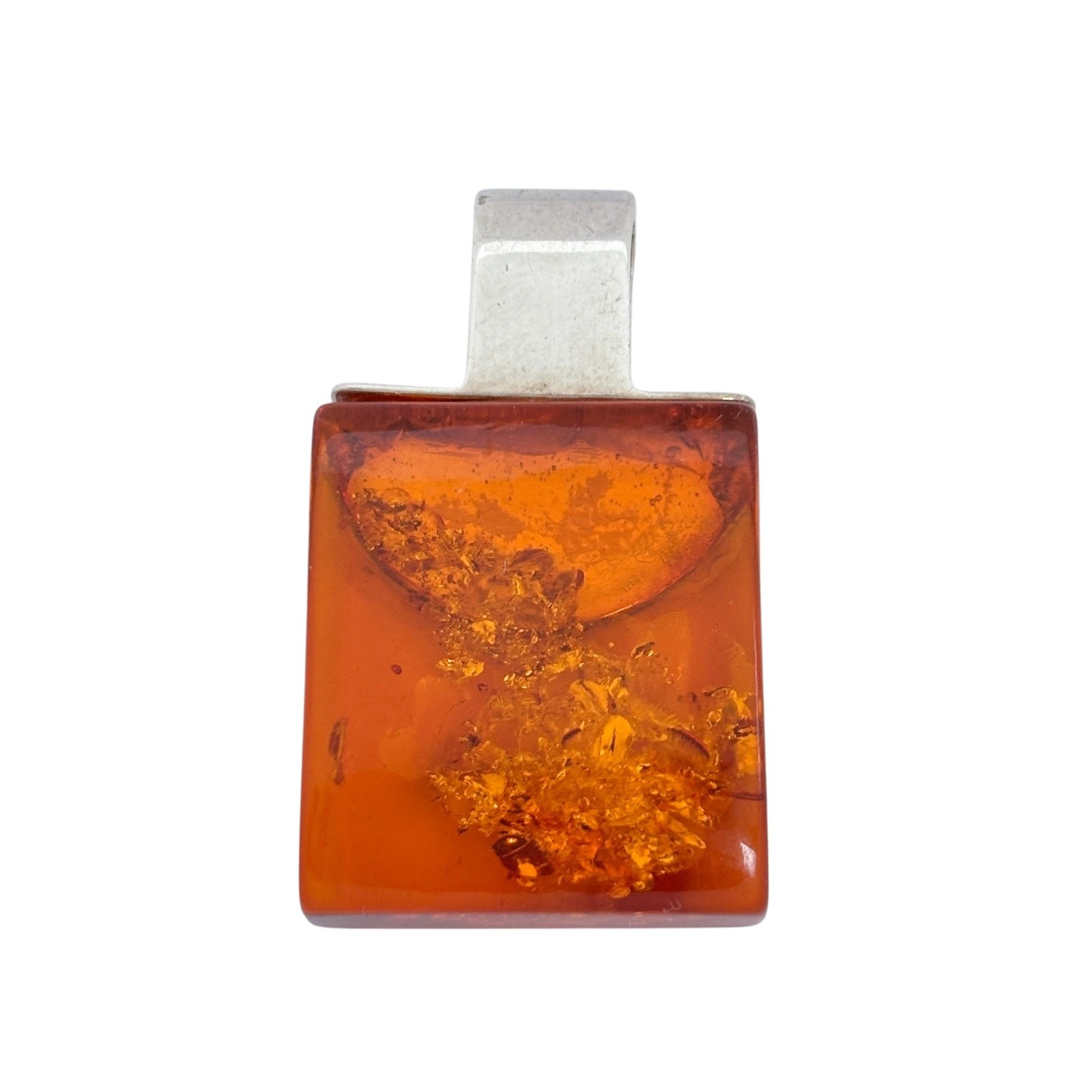 Vintage Sterling Silver 925 Amber Rectangle Pendant