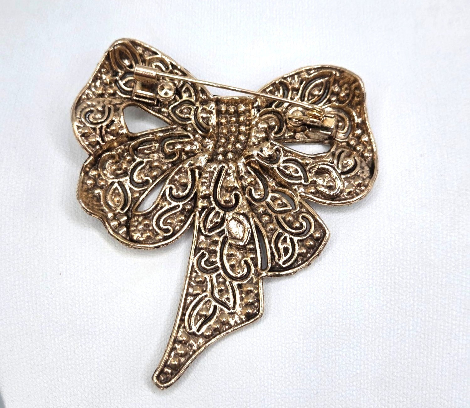 Rhinestone Bow Multicolor Crystal Gold-Tone Finish