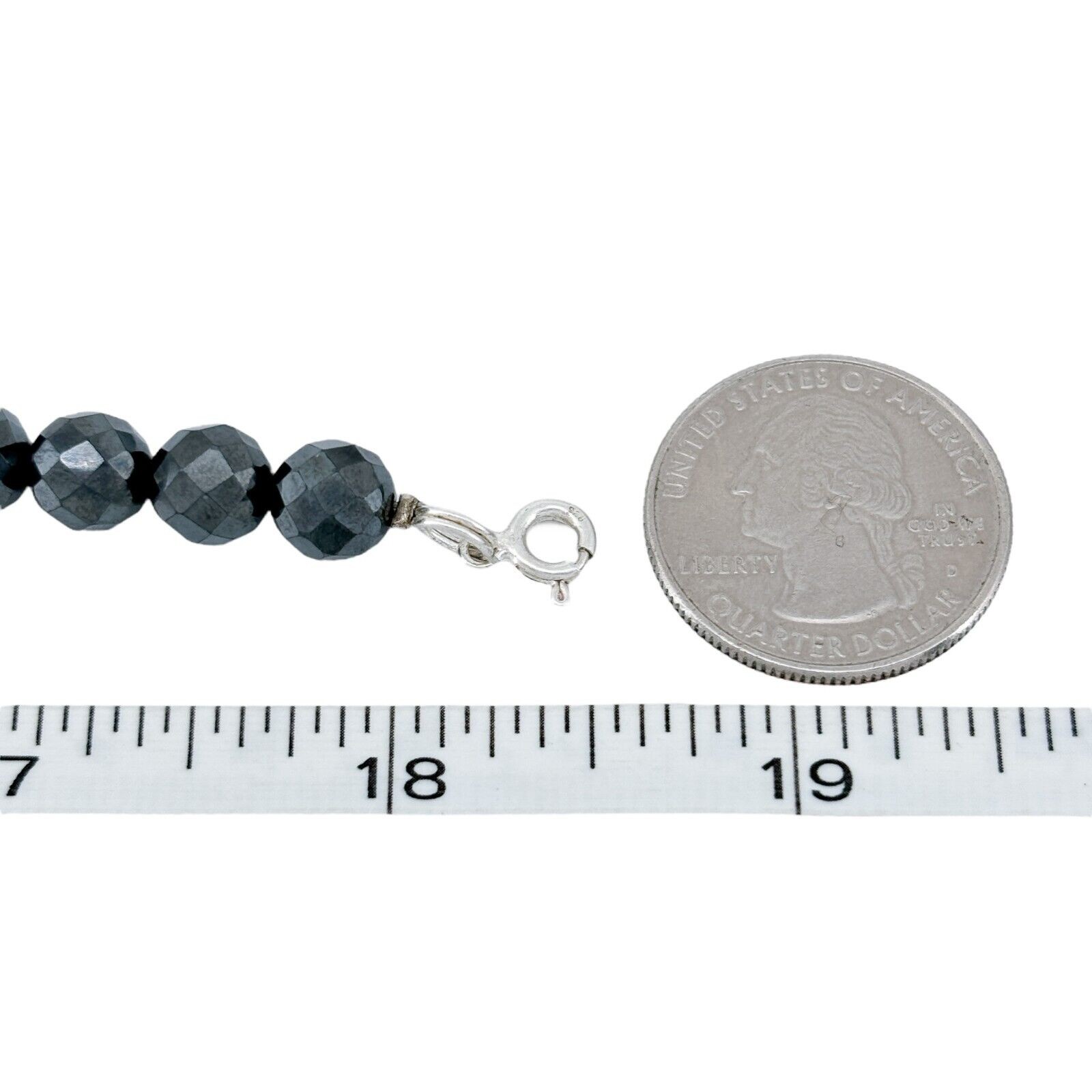 Vintage Hematite Sterling Silver 925 Beaded Necklace 16″-18.5″