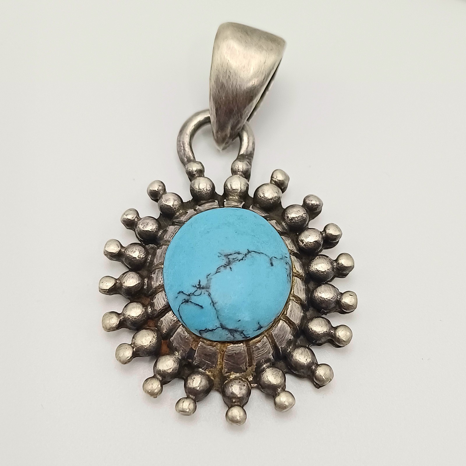 Vintage Sterling Silver Choker Turquoise Pendant Necklace 925 Ethnic Boho Jewelr