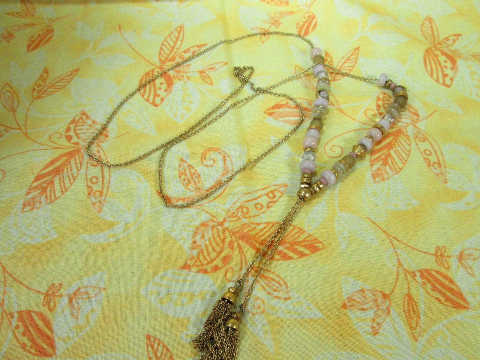 Vintage Ball Slide Bolo Lariat Necklace Gold Tone 34″ Adjustable / Beaded / Y