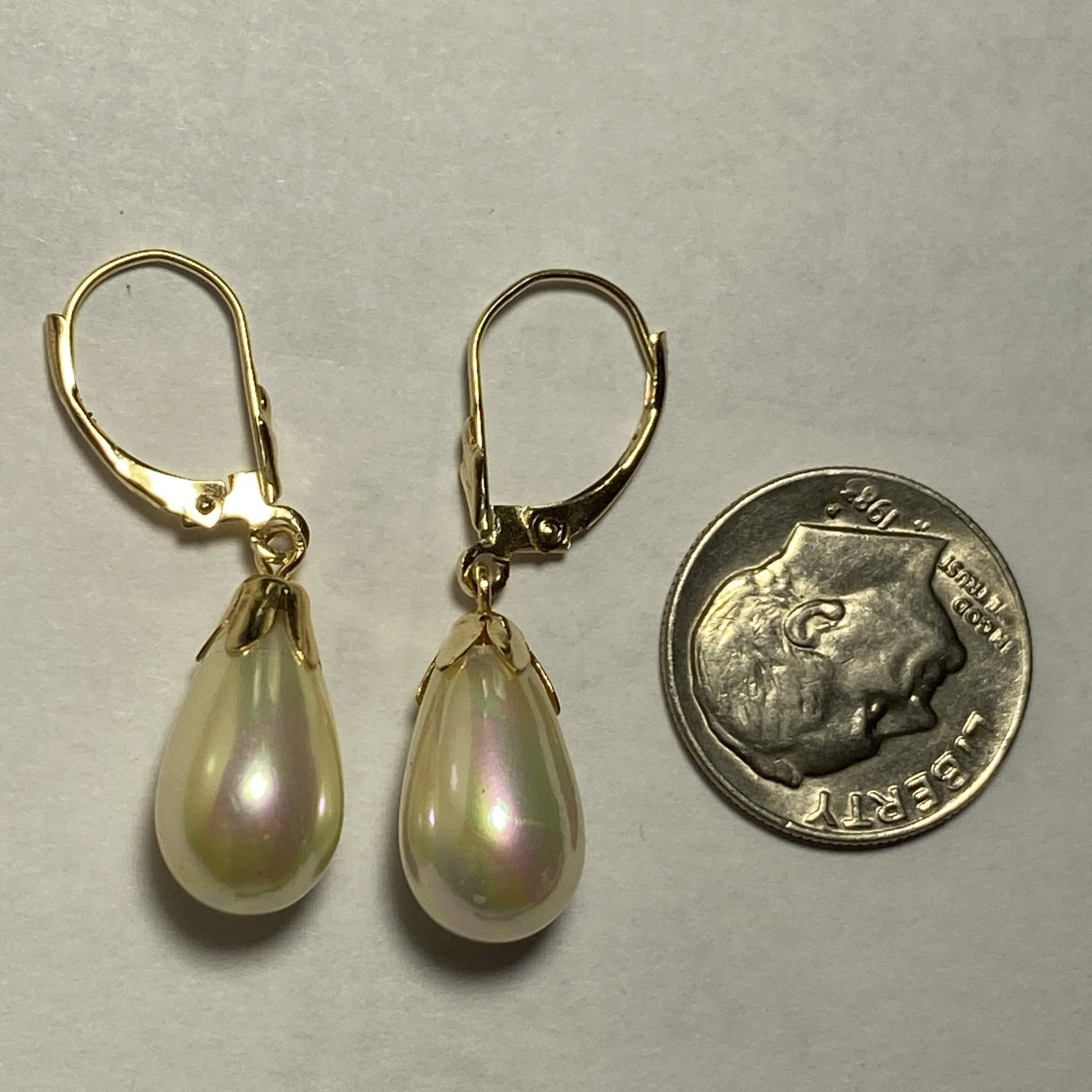 Earrings Pierced 14K Lever Back Majorca Broilette Fax Pearls Iridescent Unused
