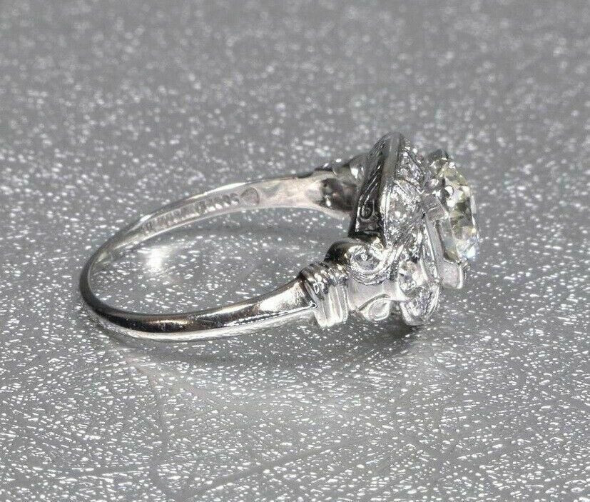 1.2CT White Round Cut Simulated Diamond Art Deco Vintage Wedding 925 Silver Ring
