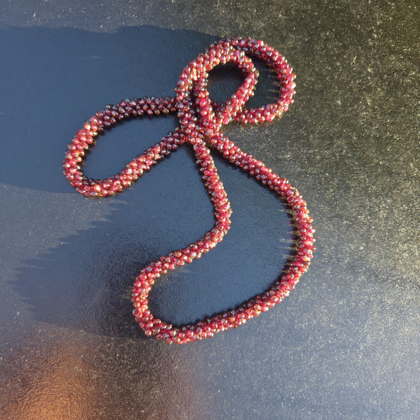 Rhodalite Garnet Gemstone 34″ Continuous Strand Handwoven Vintage Necklace