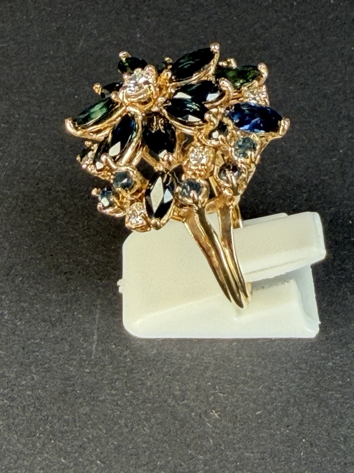 Antique 14k Yellow Gold Multiple Sapphire and Diamond Cluster Ring Size 8