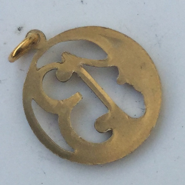 LUCKY 13 Crescent Moon Pendant Charm. Gold Tone. Retro Vintage style Good Luck.